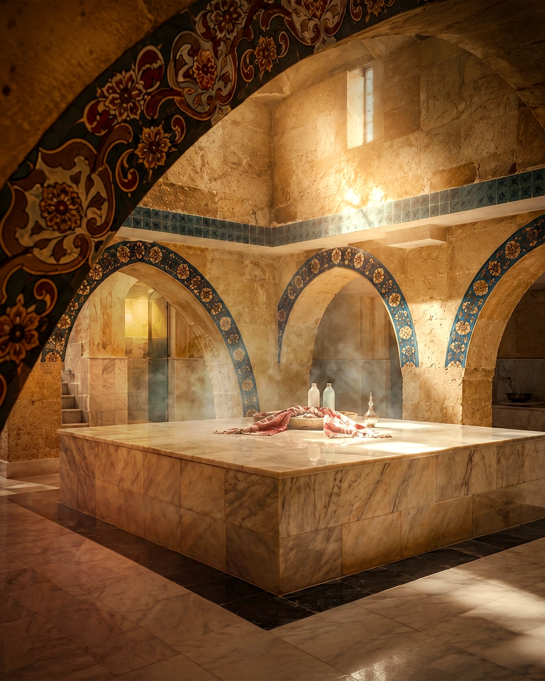 Sunlight entering the historic hot room at Alaaddin Hamam
